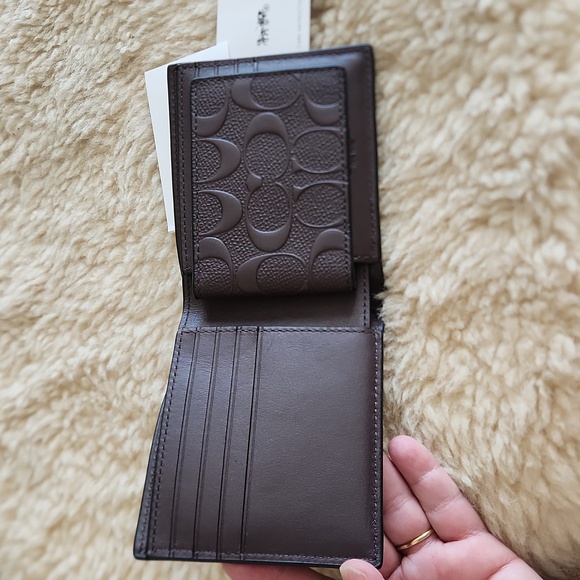 NWT Coach Men's 3-in-1 Compact ID Signature Mahogany Leather Wallet 🤎🎁 - Picture 3 of 16